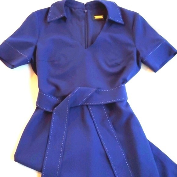 ALEXIA ADMOR NAVY BLUE TIE WAIST MIDI SHEATH DRESS SMALL - Picture 1 of 15
